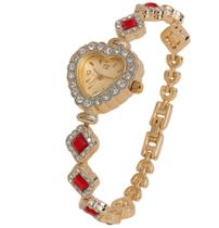 Relogio de Pulso Pequeno Brilhante Coração Vermelho Feminino