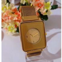 Relogio de Pulso Quadrado Analógico Aço fecho Magnético Feminino Luxo