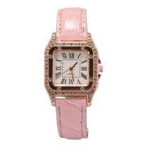 Relógio de Pulso Quartzo Feminino Quadrado Rosa Chiclete