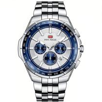 Relógio de Pulso Quartzo para Homens Pulseira em Aço Inoxidável com Ponteiros Luminosos