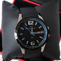 Relógio de Pulso Silicone Azul Preto Masculino Technos com Calendário Analógico Racer 2115KNW/8P