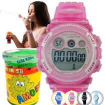Relógio de Pulso Skmei Infantil Prova Dágua Digital Rosa TG30080 + Massinha Slime Amoeba Geleca