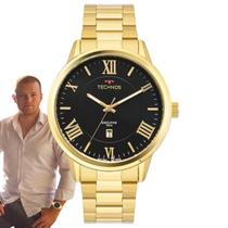 Relógio de Pulso Technos Classic Executive Masculino Analógico Casual Aço Inóx Prova D Àgua 50M Numeros Romanos Dourado 2115MTY/1P / 2117LFB/1P