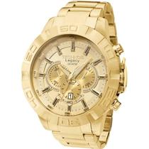 Relógio de Pulso Technos Dourado Grande Big Case Estilo Invicto Masculino Legacy Classic JS25BA/4X