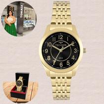 Relógio de Pulso Technos Elegance Boutique Feminino Analógico Aço Inóx Redondo Pequeno Prova Dágua 50 Metros Casual Dourado 2035MJDS/4P