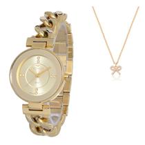 Relogio de Pulso Technos Feminino Elos Social Dourado +Colar