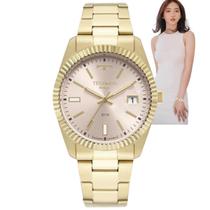 Relógio de Pulso Technos Feminino Riviera Prova D Água 5 ATM Redondo Aço Inóx Clássico Casual Dourado 2115NAL/1T