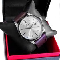 Relógio de Pulso Technos Prata Pulseira de Couro Masculino Clássico Executivo Slim 2115MPP/1K