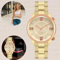 Relógio de Pulso Technos Rocks Feminino Analógico Dourado a Prova Dágua Presente 2039CT/1D
