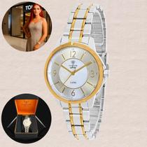 Relógio de Pulso Tuguir Feminino Infinity Analógico Aço Inóx Casual Redondo Prata e Dourado TGI37050