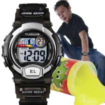 Relógio de Pulso Tuguir Infantil Prova Dágua Calendário Alarme Crônometro Digital Preto TG30083 + Massinha Slime Amoeba Geleca