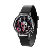 Relógio De Quartzo Com Design De Caveira Com Pulseira De Silicone Preta Para Homens E Mulheres
