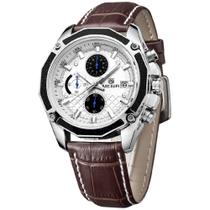 Relógio de quartzo couro genuíno cronógrafo megir com resistência à água