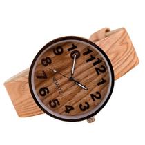 Relógio de quartzo de couro de grão de madeira estilo feminino vestido relógios de pulso relógio masculino