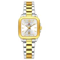 Relógio de Quartzo Feminino Casual Mostrador Quadrado Pulseira em Aço Inoxidável Impermeavel