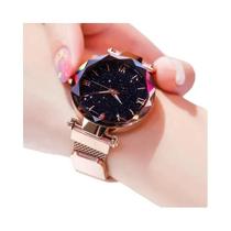 Relógio De Quartzo Feminino Com Design De Céu Estrelado E Fivela Magnética, Pulseira De Malha