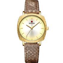 Relógio de Quartzo Feminino com Estampa Animal Print Pulseira de Couro Genuíno