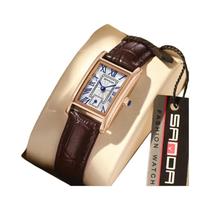 Relógio De Quartzo Feminino De Couro Elegante Com Mostrador Retangular Resistente À Água Para