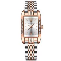 Relógio de Quartzo Feminino Design Quadrado Bracelete de aço inoxidável Impermeavel 3atm