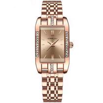 Relógio de Quartzo Feminino Design Quadrado Bracelete de aço inoxidável Impermeavel 3atm