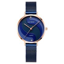 Relógio de quartzo feminino display analógico de malha em aço inoxidavel impermeavel