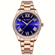 Relógio de Quartzo Feminino Novo, Luxuoso e Elegante com Ponteiros Luminosos - Azul