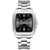 Relógio de Quartzo Masculino Casual Mostrador Quadrado em Aço Inoxidável Impermavel