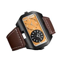 Relógio De Quartzo Masculino Com Duplo Fuso Horário Oulm Moda Tendência Luz Noturna Calendário