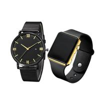 Relógio de Quartzo Minimalista com Pulseira Eletrônica - Presente Elegante (2 Unidades)