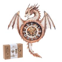 Relógio de quebra-cabeça de madeira 3D Rnfinewow Dragon DIY Kit