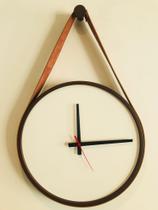 Relógio Decorativo Adnet Marrom Alça material sintético Caramelo Mostrador Branco Ponteiro Preto 20cm Redondo