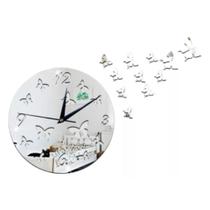 Relógio Decorativo Parede Borboletas Prata Acrílico Sala Quarto