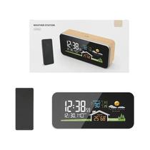 Relógio Despertador De Madeira Com Estação Meteorológica Sem Fio, Termômetro Digital E Sensor De