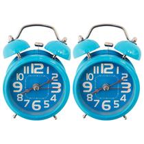 Relógio Despertador de Mesa Analógico Estilo Vintage Retrô Antigo Campainha Azul pra Casa Kit C/ 2