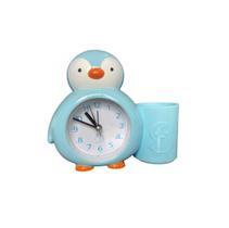Relógio Despertador De Mesa Com Porta Caneta Pinguim