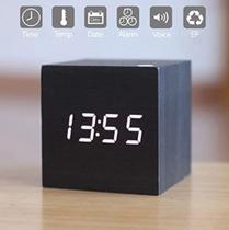 Relogio Despertador Digital Cubo Led Mesa Sound Control Cor:Preto