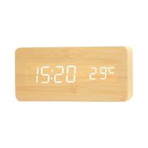 Relógio Despertador Digital de Mesa com Temperatura - Display LED e Design em Madeira