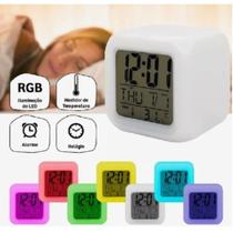 Relógio Despertador Digital Formato Cubo - 7 Cores Led Relógio Despertador Digital Formato Cubo - 7 Cores Led