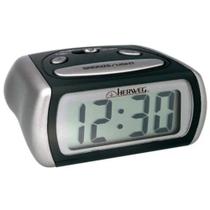Relógio Despertador Digital Led Azul Herweg 2916-71 Cinza Metalico