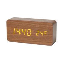 Relógio Despertador Digital LED De Madeira Com Display De Temperatura Para Quarto, Escritório,