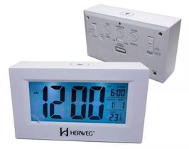 Relógio Despertador Digital Luz Temperatura Herweg 2972 021 Branco Relógio Despertador Digital Luz Temperatura Herweg 2972 021 Branco