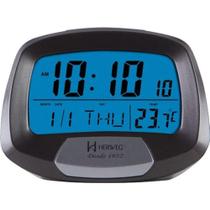 Relógio despertador digital moderno snooze soneca alarme sonoro termômetro duas escalas herweg cinza