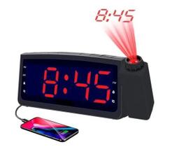 Relógio Despertador Digital Rádio Fm Usb Projetor De Hora - Booglee