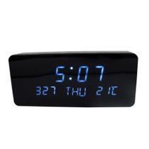 Relógio, Despertador e Sensor de Temperatura em MDF com Led Azul e Corpo Preto - LMS-R1501AP