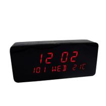 Relógio, Despertador e Sensor de Temperatura em MDF com Led Vermelho e Corpo Preto - LMS-R1501VP - Lenharo