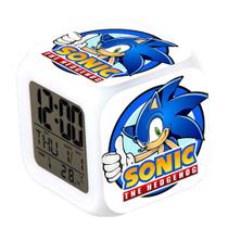 Relógio Despertador Eletrônico Cubo Termômetro LED Colorido Brilhante Sonic The Hedgehog