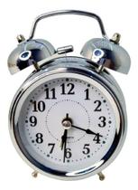 Relógio Despertador Pilha Retro Antigo 2 Sino Muito Alto Prata