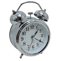 Relógio Despertador Prata Analógico Retrô Alarme/luz Vintage