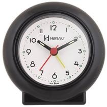 Relogio Despertador Preto Herweg Analógico Redondo