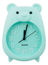 Relógio Despertador Quarto Infantil Menino Urso Verde - 18cm